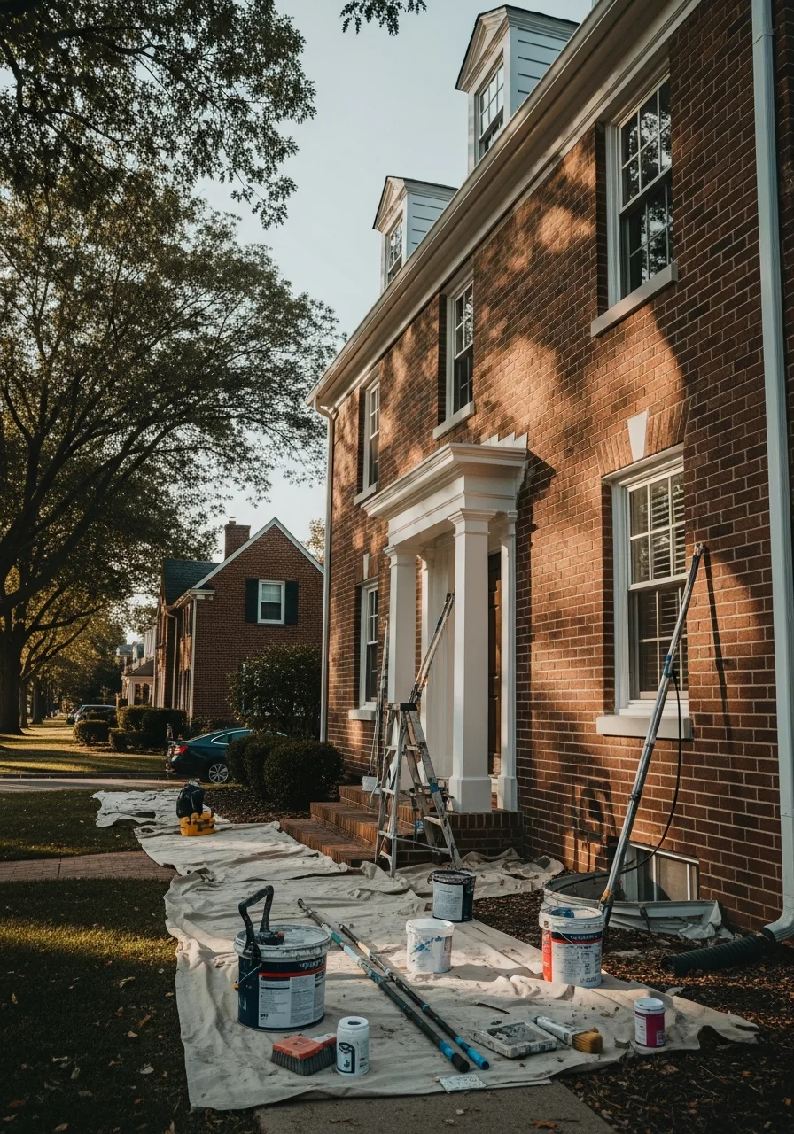 Professional contractor team working together on a home improvement project with focus and expertise.