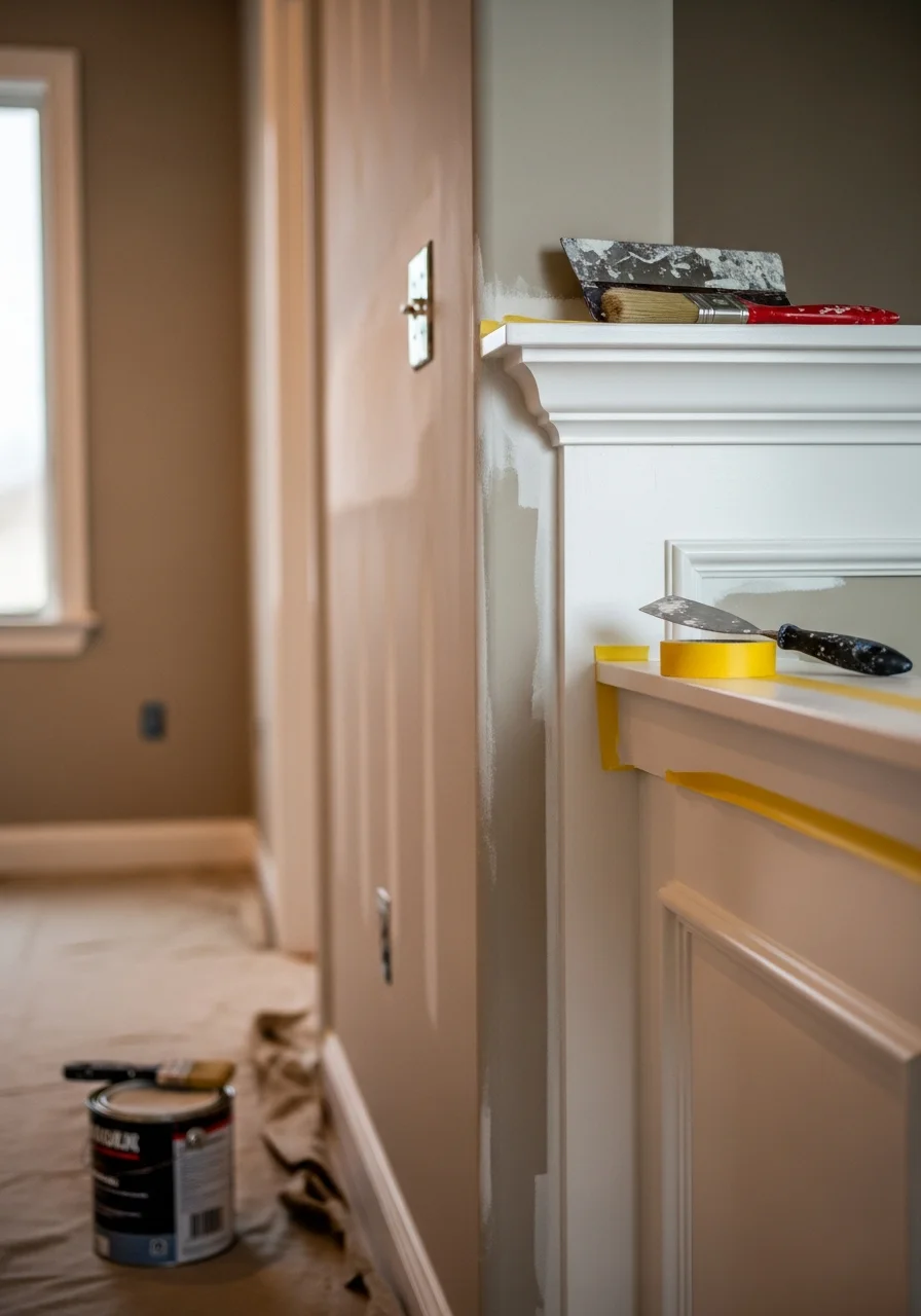 Close-up of a skilled tradesperson working on home improvement details with focus and precision.